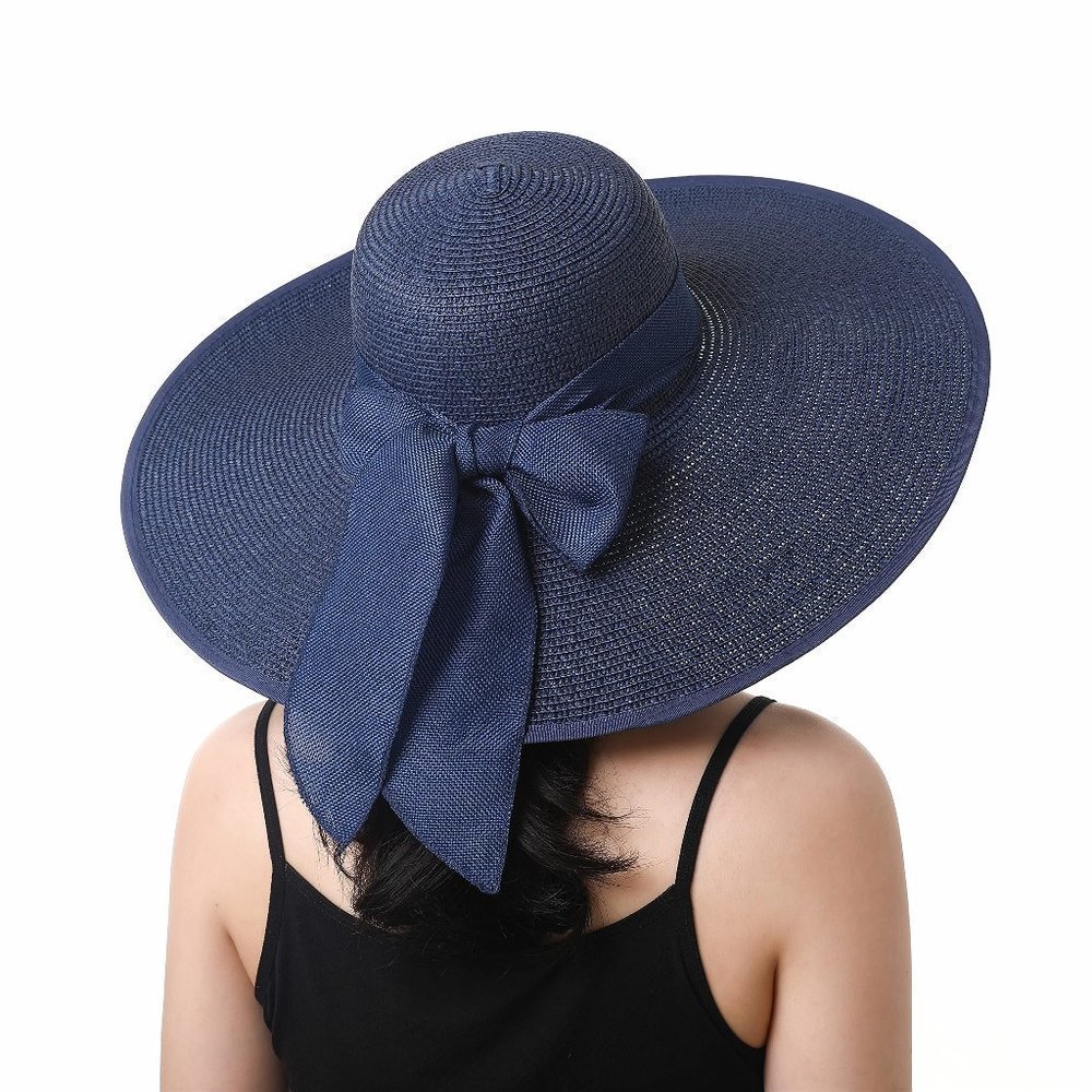 𝅺Wide Brim Straw Hat Navy Blue